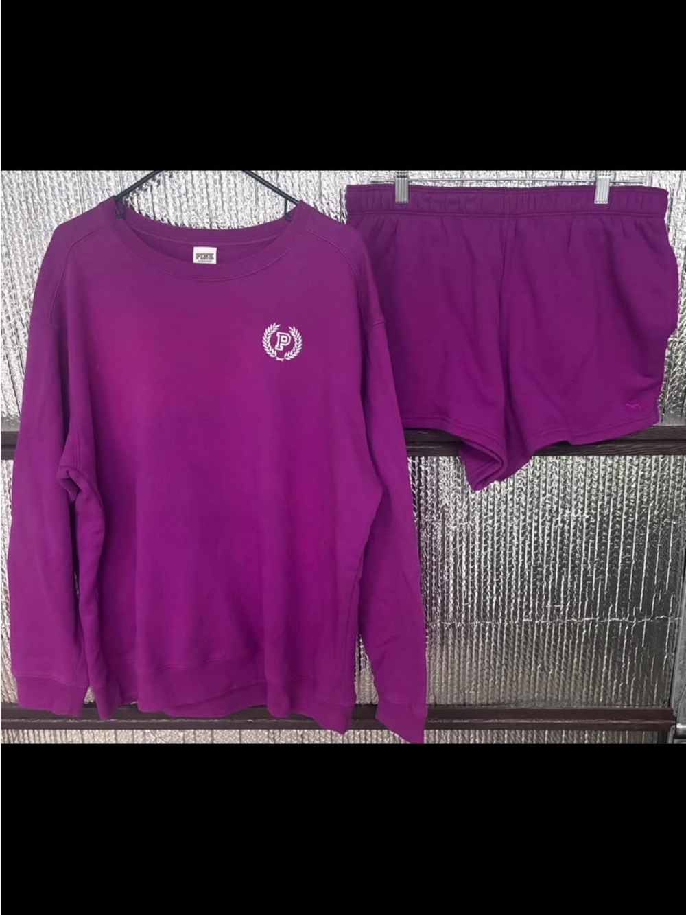 PINK Victoria's Secret Purple Crewneck Top & Shorts Set Large